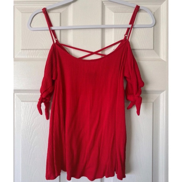 Forever 21 Tops - Cherry Red Open Shoulder Blouse